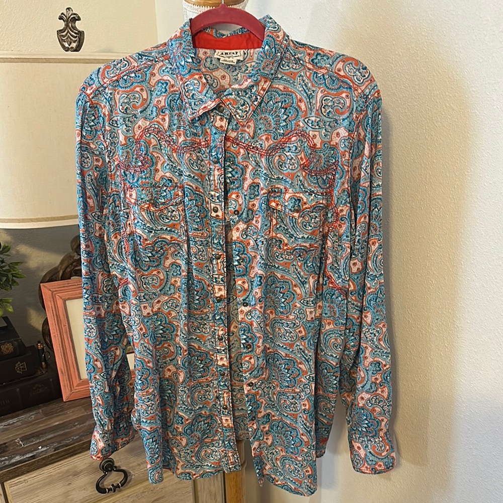 Ariat Blue and Orange Paisley Casual Shirt